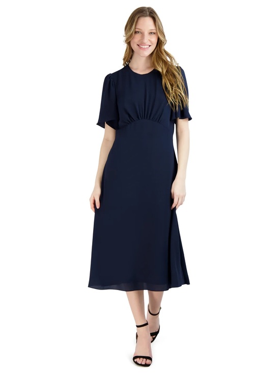 Julia Jordan Flounce Sleeve A-Line Dress Navy 10